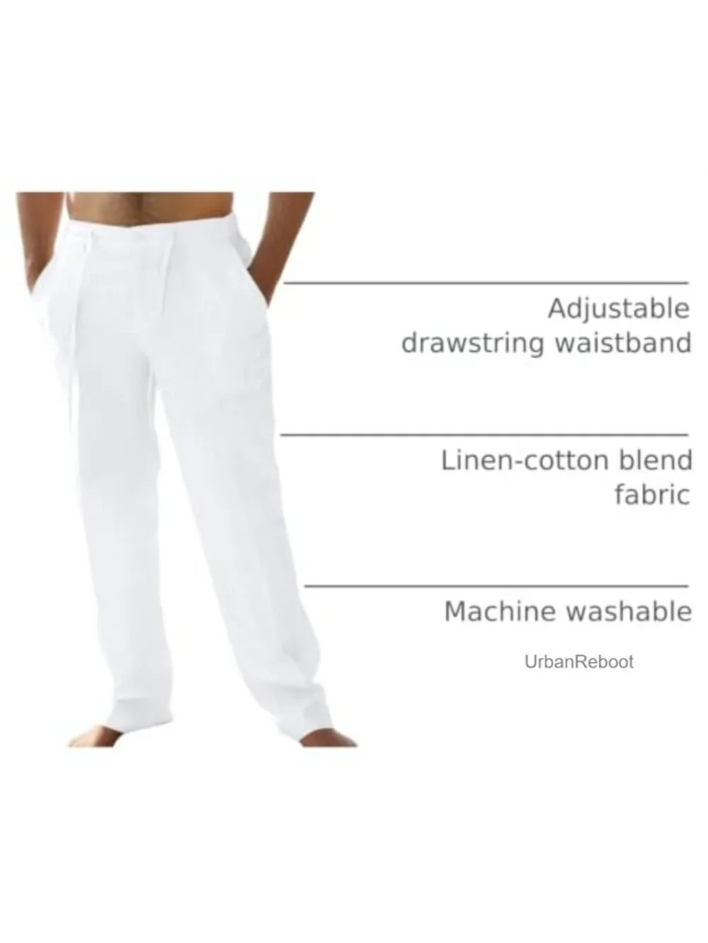 Linen Pants for Men, Elastic Waist, Relaxed Fit, Lightweight Casual Pants with